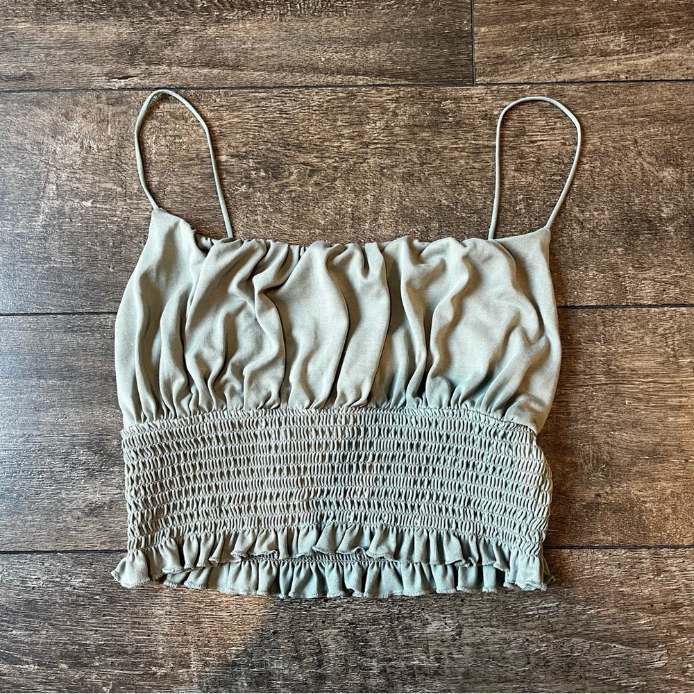 Green spaghetti strap crop top